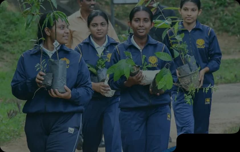 Students holding saplings ready for planting